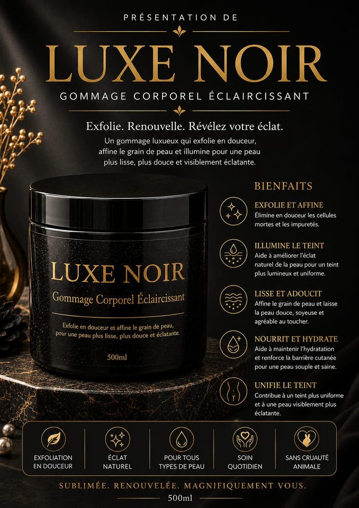 Luxe Noir Brightening Cleansing Scrub Exfoliator - Hydroquinone-Free Clean Beauty Body Scrub, Targets Aging, Refreshes Skin for Body Care