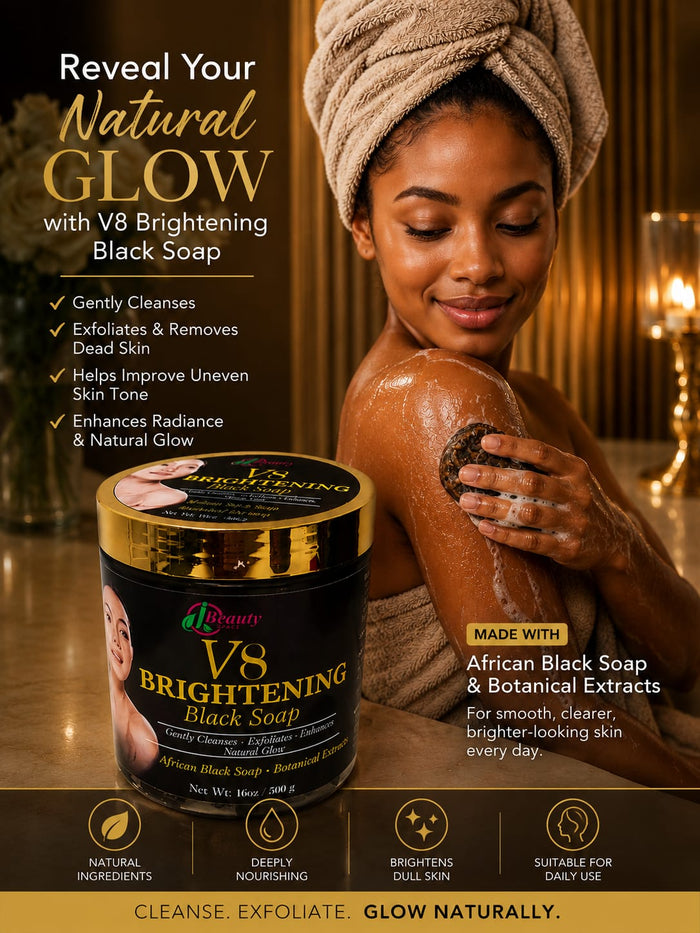 V8 Super treatment and lightening, glowing Black Soap for Radiant Skin, clean dark knuckles and Dark Areas