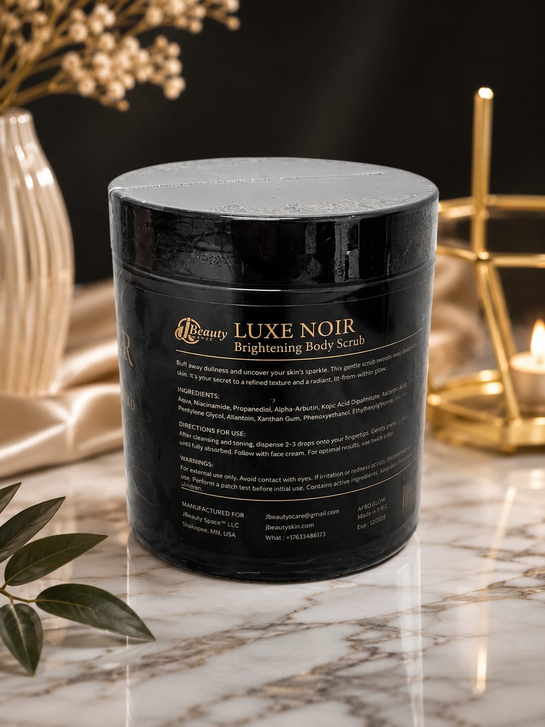 Luxe Noir Brightening Cleansing Scrub Exfoliator - Hydroquinone-Free Clean Beauty Body Scrub, Targets Aging, Refreshes Skin for Body Care