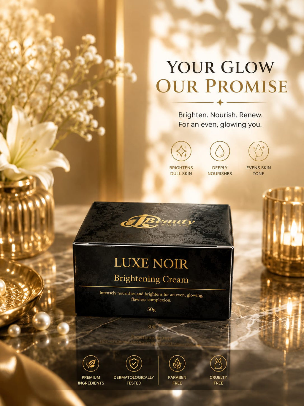 100% Organic Luxe Noir Face Cream Moisturizer - Hydrating, Anti-Aging, Anti-Fine Line Formula for Flawless Radiance and Youthful Skin